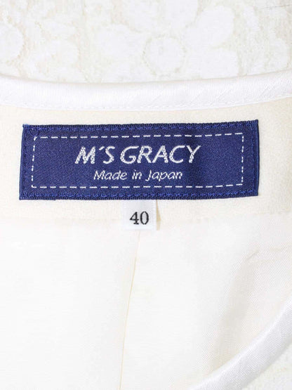 エムズグレイシー 724705 ジャケット 40 ホワイト フラワーモチーフ パールボタン ITCCIEO2BCB0