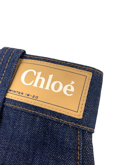 クロエ CHC19WDP0215299L38 デニムパンツ 38 ブルー プリーツポケット ロールアップ IT6DMS6ZPVTW 【SALE】