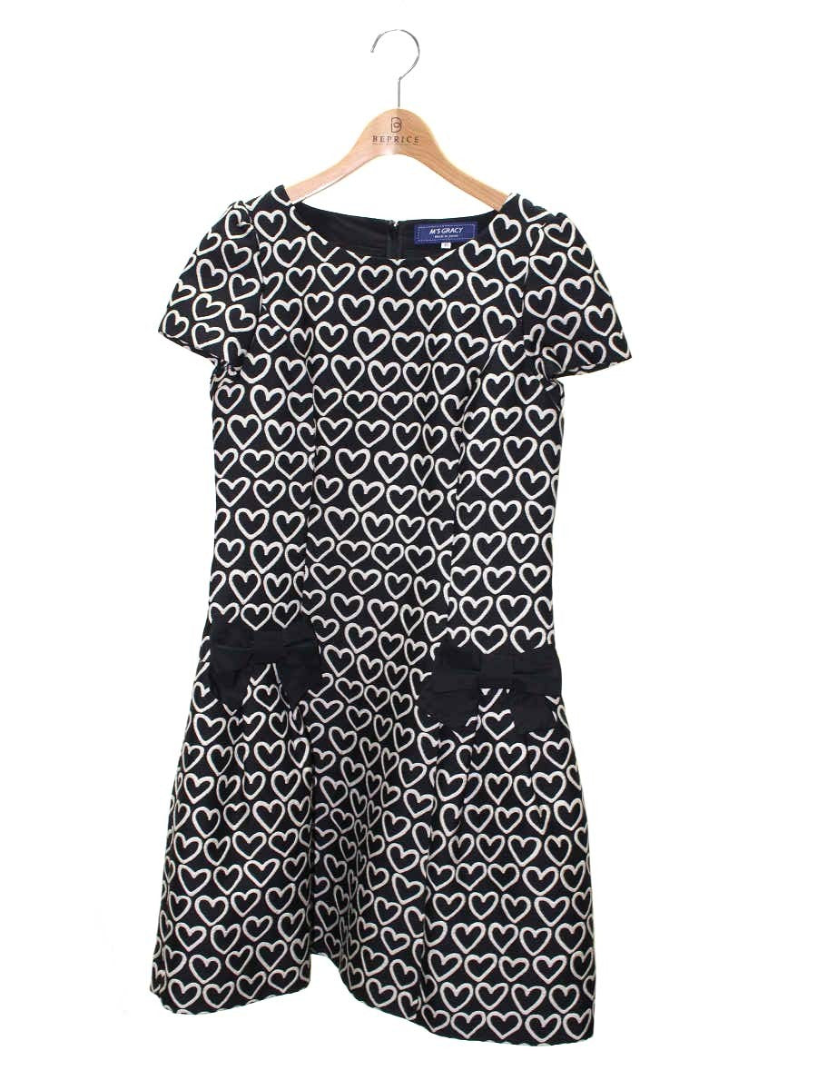 エムズグレイシー 811503 ワンピース 40 ブラック ハートモチーフ リボン IT70IXMJ71LM