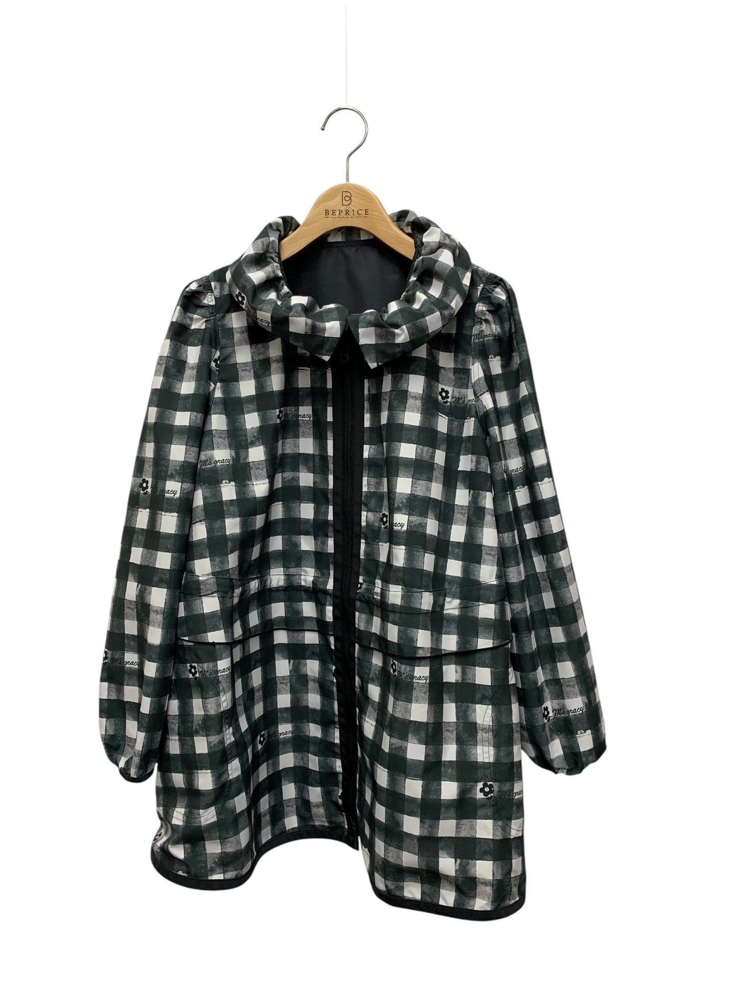 エムズグレイシー 514109 ジャケット 38 ブラック ナイロン フーディ リバーシブル チェック柄 ITRS76I991OC