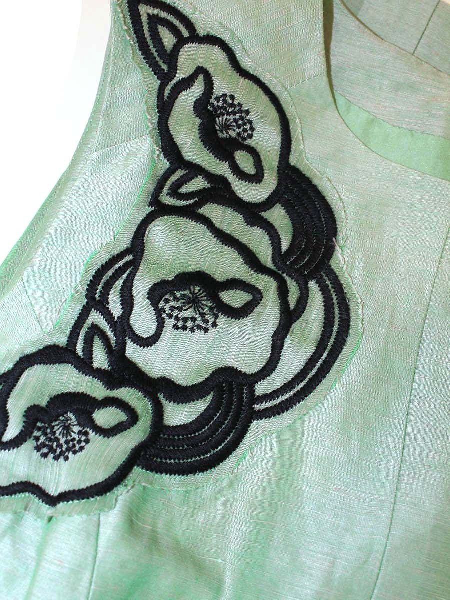 ヴィヴィアンタム 015-142355 ワンピース 0 グリーン 刺繍 リネン シルク IT05AN2L94UG