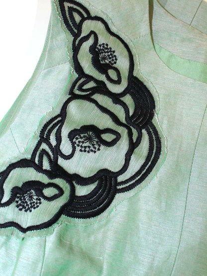 ヴィヴィアンタム 015-142355 ワンピース 0 グリーン 刺繍 リネン シルク IT05AN2L94UG