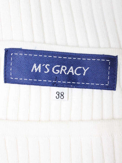 エムズグレイシー 018518 セーター トップス 38 ホワイト リボン リブニット IT3GKQPTJWJ6