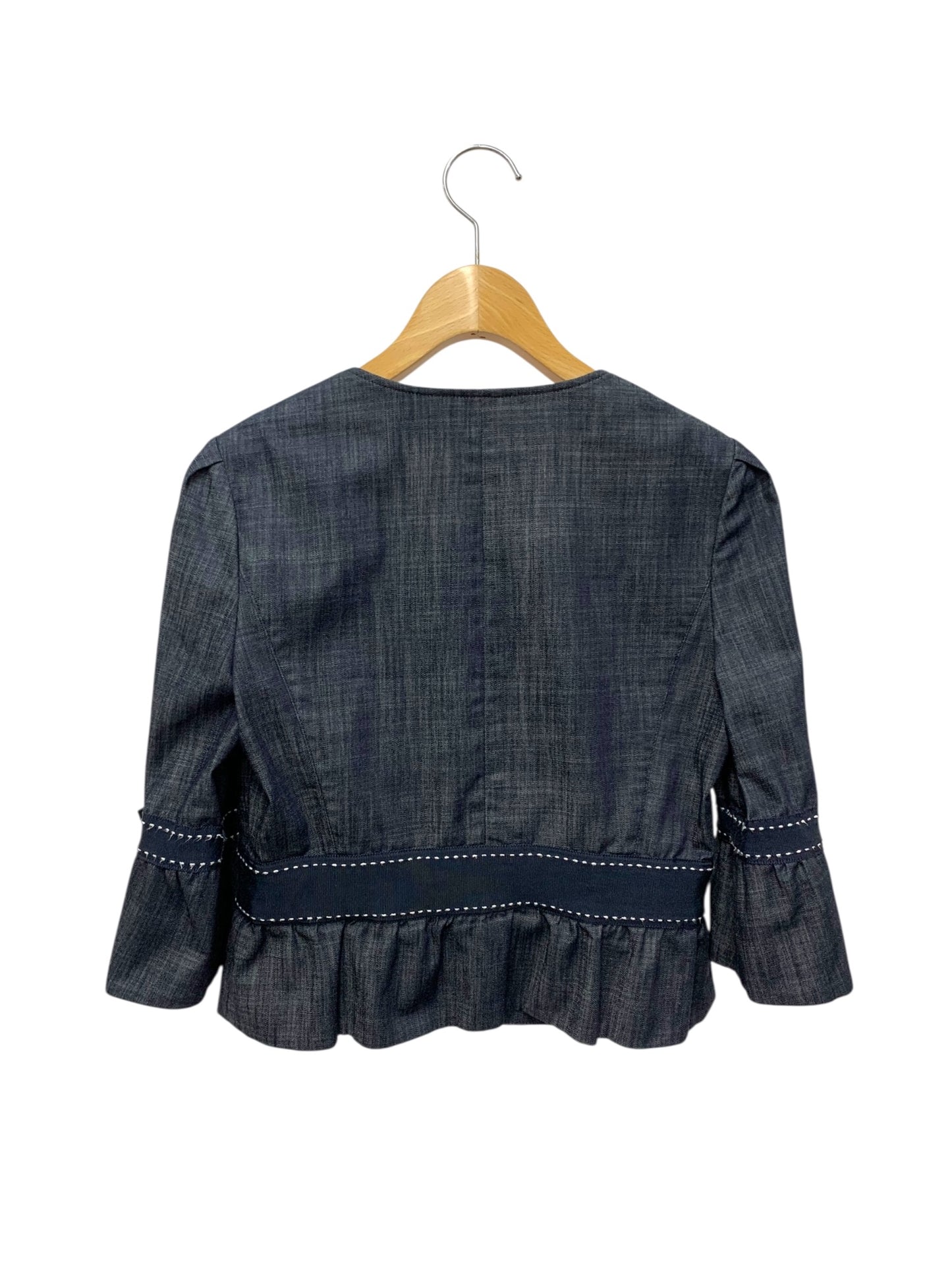 エムズグレイシー 224325/227346 スカートスーツ 38・36 ネイビー ノーカラー デニム リボン ITACT7YY5ODC