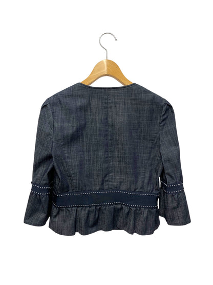 エムズグレイシー 224325/227346 スカートスーツ 38・36 ネイビー ノーカラー デニム リボン ITACT7YY5ODC