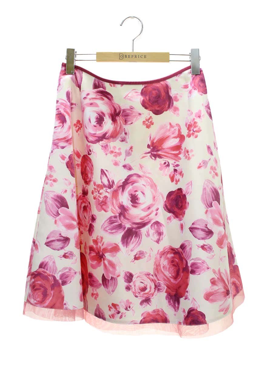 エムズグレイシー 627101 スカート 40 ピンク ローズプリント 裾レース IT4NBIHORNG4