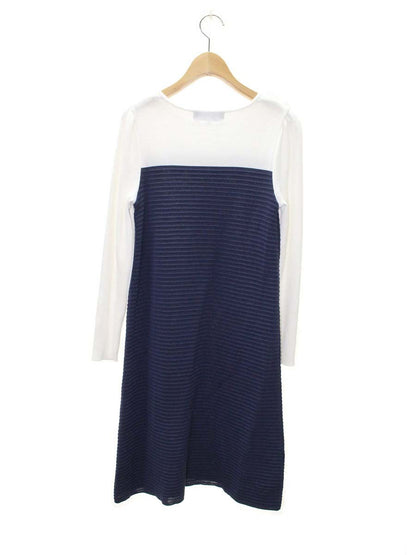 エムズグレイシー 018105 ワンピース 38 ネイビー ニット リボン バイカラー IT3AMDANL2G4
