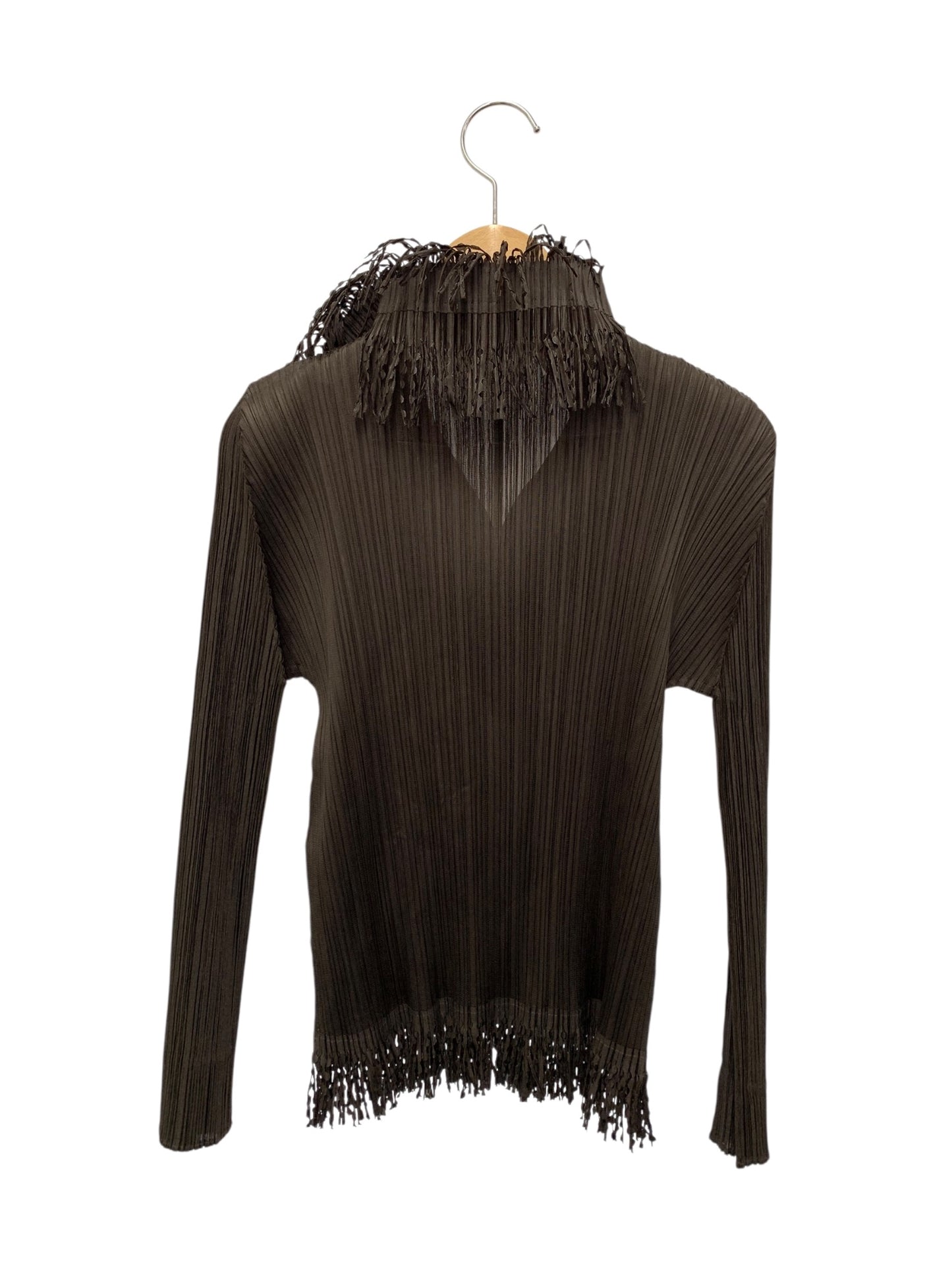 プリーツプリーズイッセイミヤケ PP43-JK742 プルオーバー 3 ブラウン スキッパー フリンジ ITBKUJOZC3W0