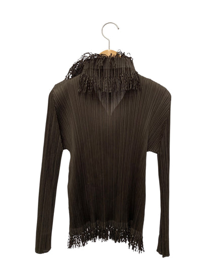 プリーツプリーズイッセイミヤケ PP43-JK742 プルオーバー 3 ブラウン スキッパー フリンジ ITBKUJOZC3W0