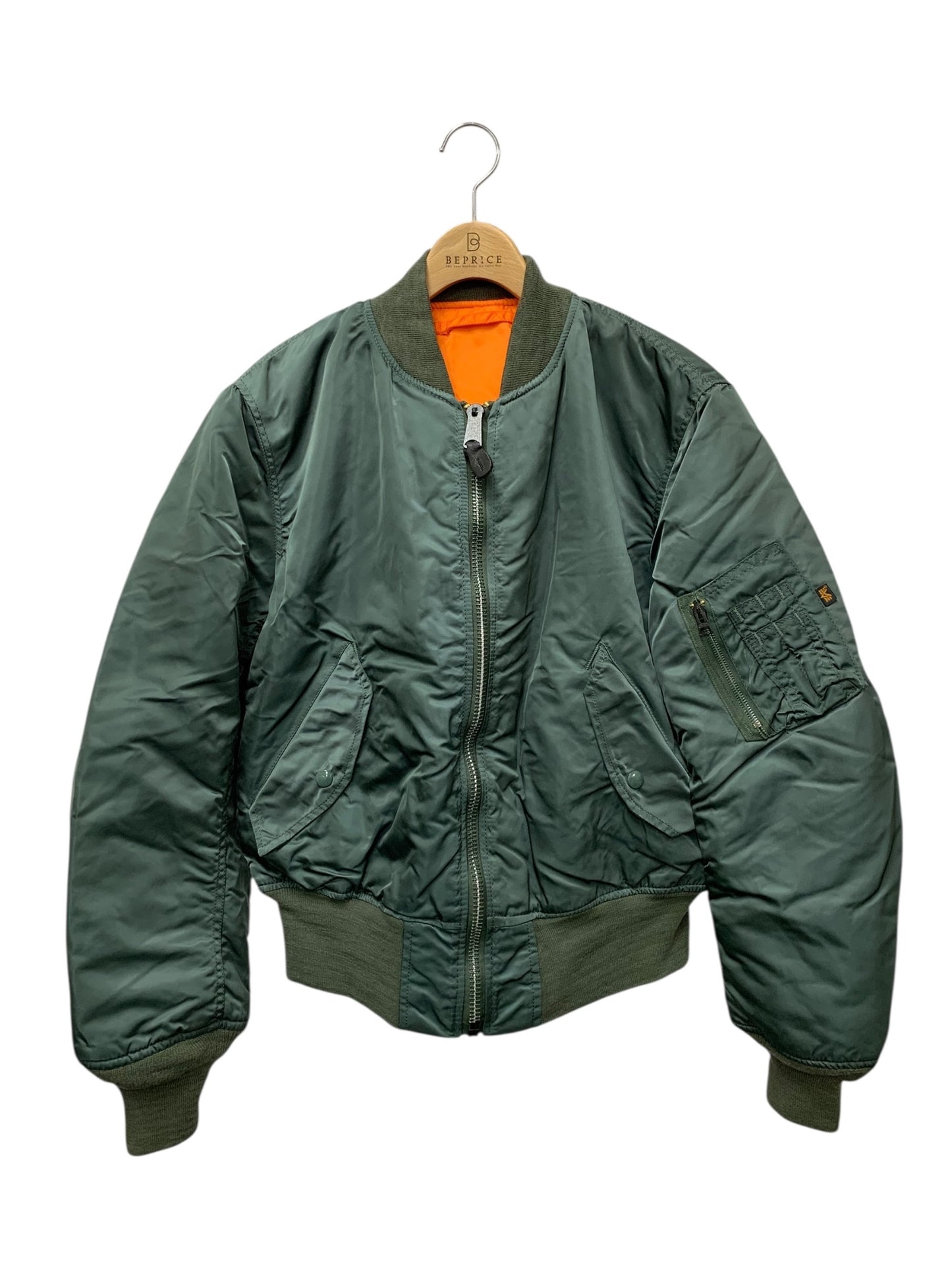 アルファインダストリーズ ブルゾン M カーキグリーン リバーシブル ロゴ刺繡(オレンジ) ITHP8WJ5TS2I