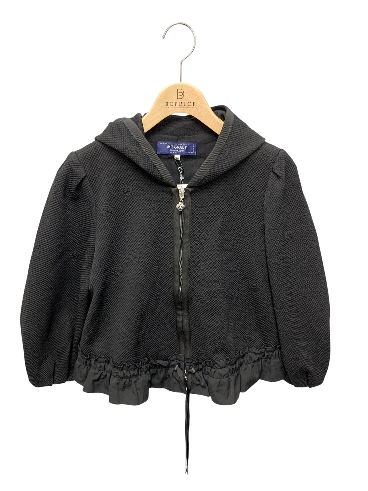 エムズグレイシー 214109 アウター 40 ブラック フード カメリア IT86ARHARFL7
