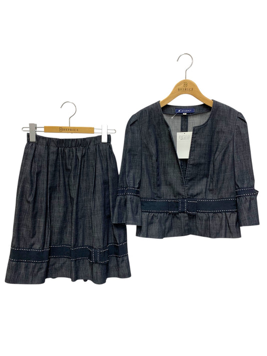 エムズグレイシー 224325/227346 スカートスーツ 38・36 ネイビー ノーカラー デニム リボン ITACT7YY5ODC