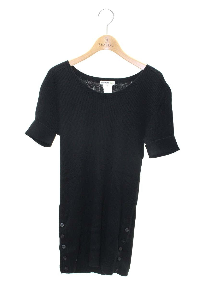 ラコステ AF2882 ニット 42 ブラック カシミヤ混 サイドボタン プレート ITM0DQ0L9HOC