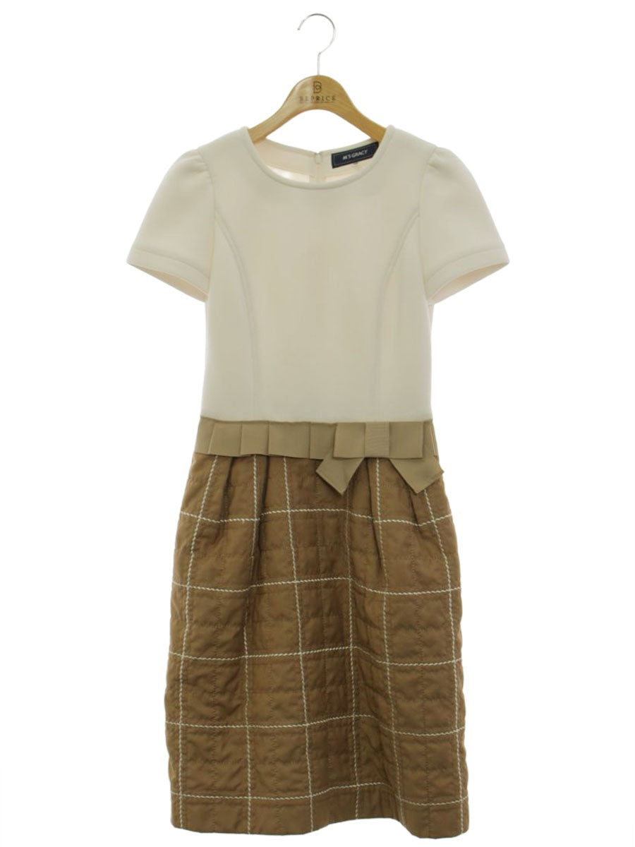 エムズグレイシー 911531 ワンピース 36 ホワイト/ライトブラウン チェック キルティング  切替 ITQZ1VLJ24TK