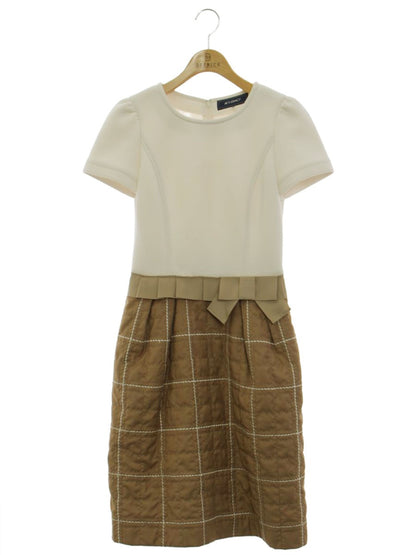 エムズグレイシー 911531 ワンピース 36 ホワイト/ライトブラウン チェック キルティング  切替 ITQZ1VLJ24TK