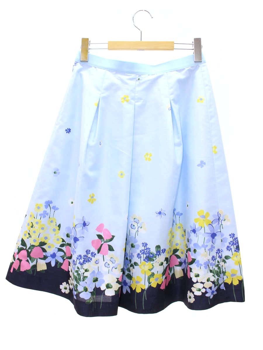 エムズグレイシー 217311 スカート 38 ブルー フラワーモチーフ フレア IT3LSA13M55I