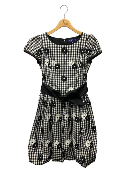 エムズグレイシー 521342 ワンピース 38 ブラック ギンガムチェック フラワー バルーン IT0U24VG7GJ6