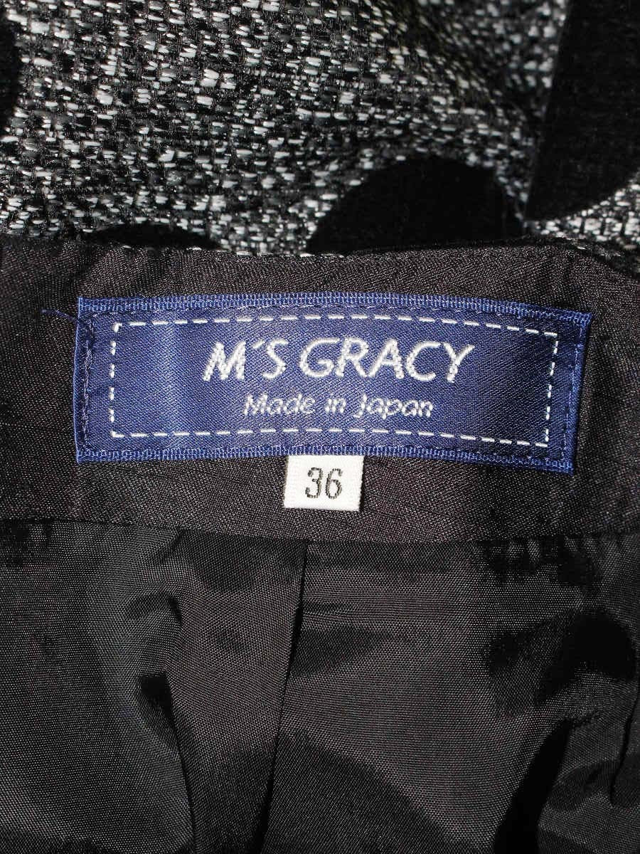 エムズグレイシー 727540 スカート 36 グレー/ブラック ベロア花フロッキー ITJA749ZSMGW