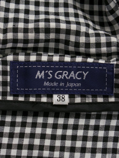 エムズグレイシー 019107 ジャケット 38 ブラック/ホワイト ギンガムチェック カメリアWジップ フード ITX7LUOBH9T2