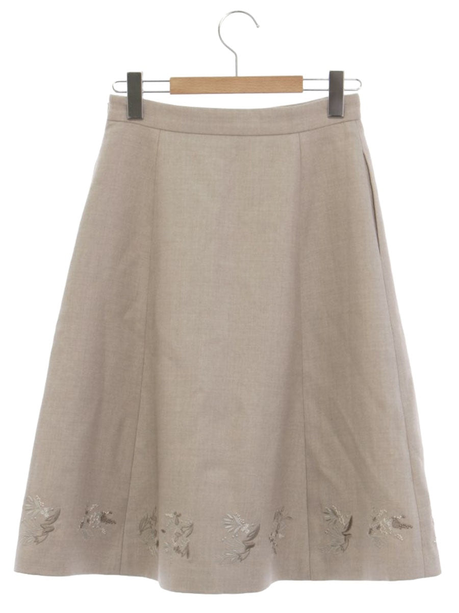 フォクシー 41774 スカート 38 グレージュ フラワー刺繡 ビジュー ITCJR3WFKOO2