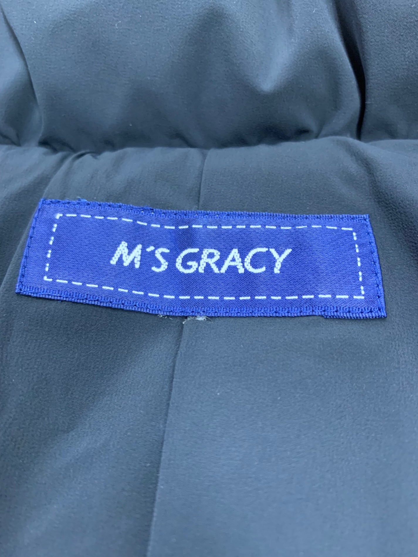 エムズグレイシー 729504 ダウンコート 42 ネイビー パールロゴ カメリアジップ IT82B2SUFTOC