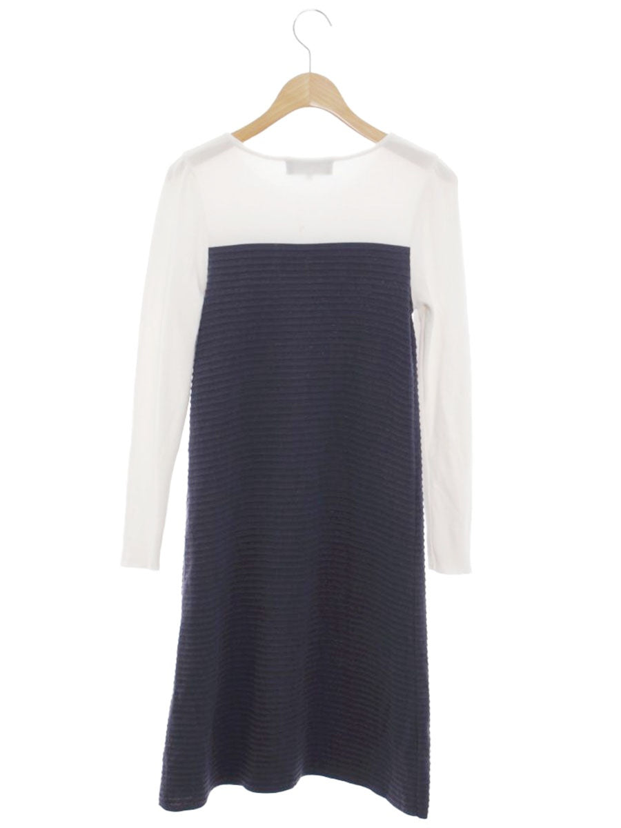 エムズグレイシー 018105 ワンピース 36 ネイビー バイカラー リボン IT4GGR62AVH8