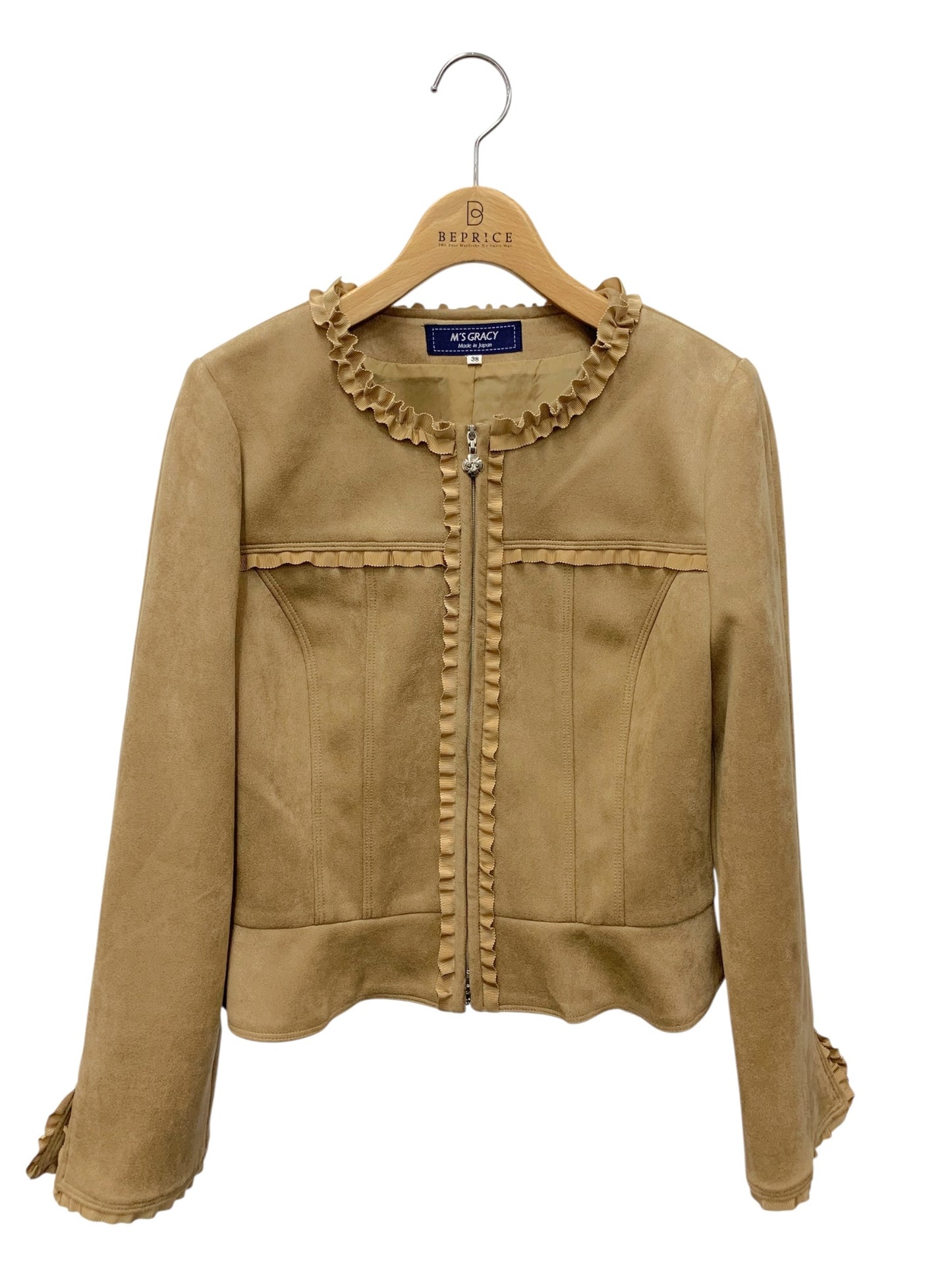 エムズグレイシー スウェードタッチジップアップジャケット 214521 38 ベージュ フリル ITGDKB6VDERW