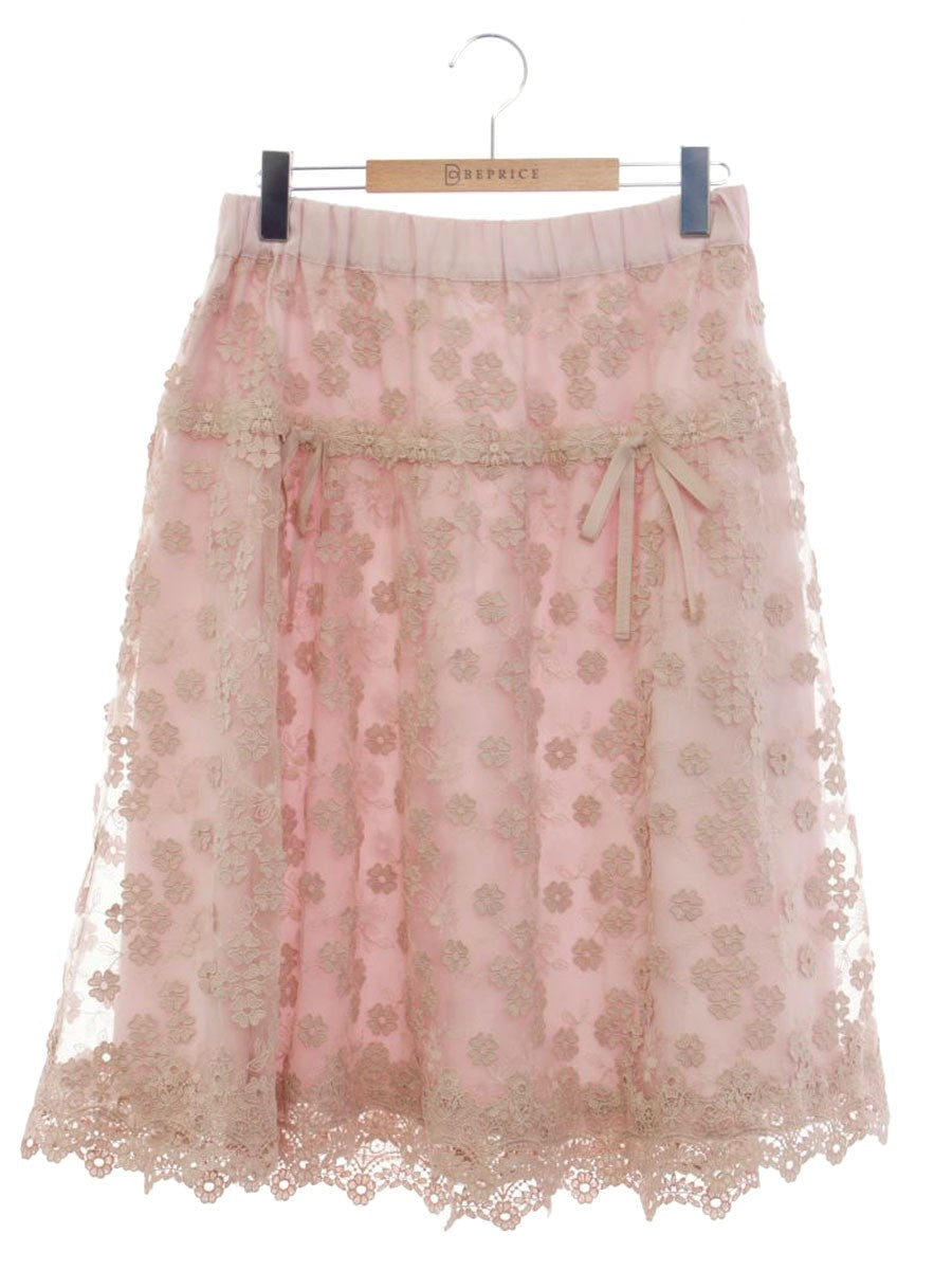 スーパービューティー スカート 42 ピンク 花柄レース リボン付き ITVINQNY6K5Y