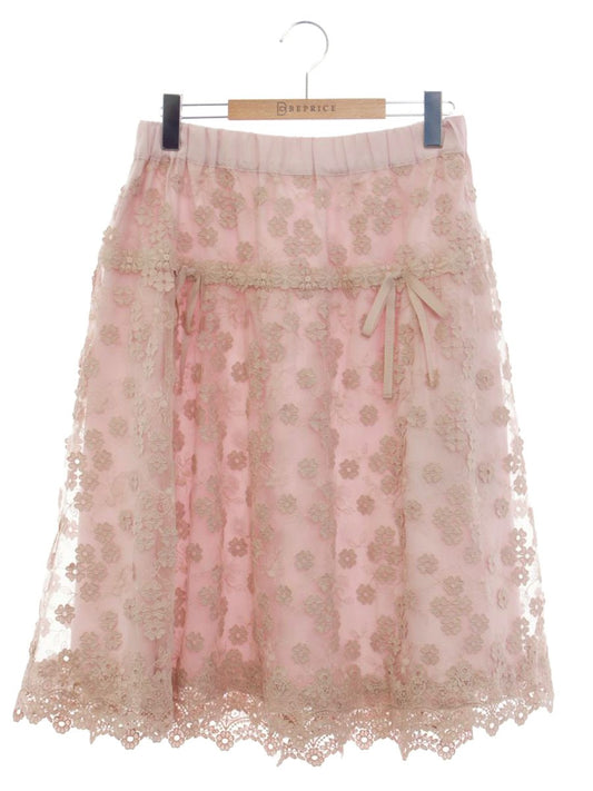 スーパービューティー スカート 42 ピンク 花柄レース リボン付き ITVINQNY6K5Y