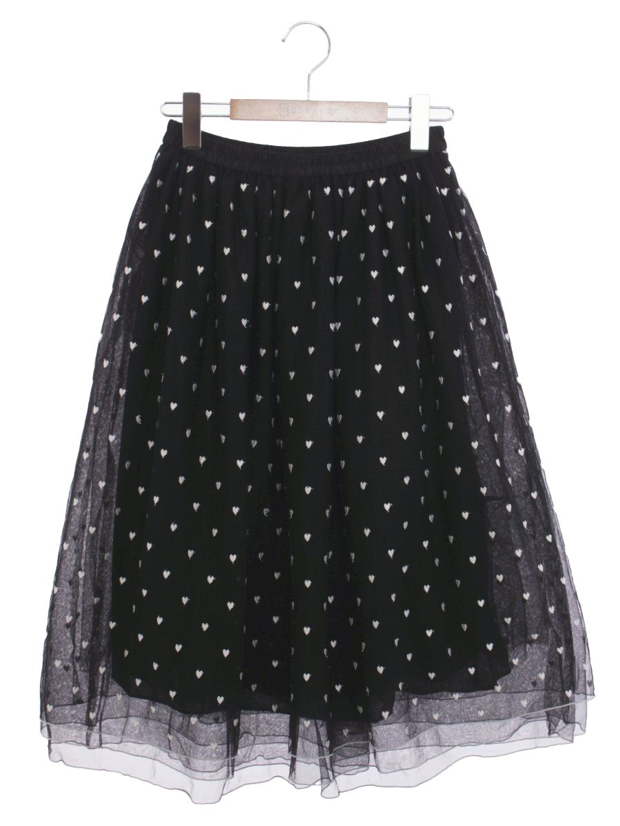 エムズグレイシー 217324 スカート 40 ブラック ハート刺繍 シフォン ITG3X3DLHQTN