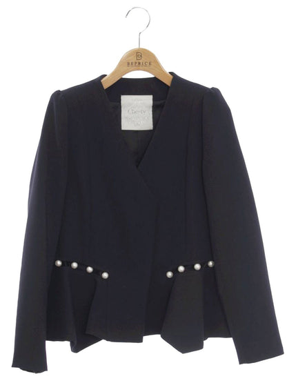 チェスティ Pearl Peplum Jacket 11S402 ノーカラージャケット 0 ブラック パール ITF6T9ZHJ48V