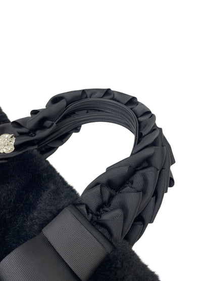 エムズグレイシー 394510 ハンドバッグ ブラック エコファー リボンハンドル ラインストーン ITTY7A7UZ2WM