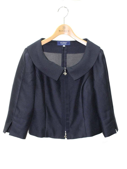 エムズグレイシー 724315 ジャケット 38 ネイビー カメリアジップ ITHKSFJSHBCL