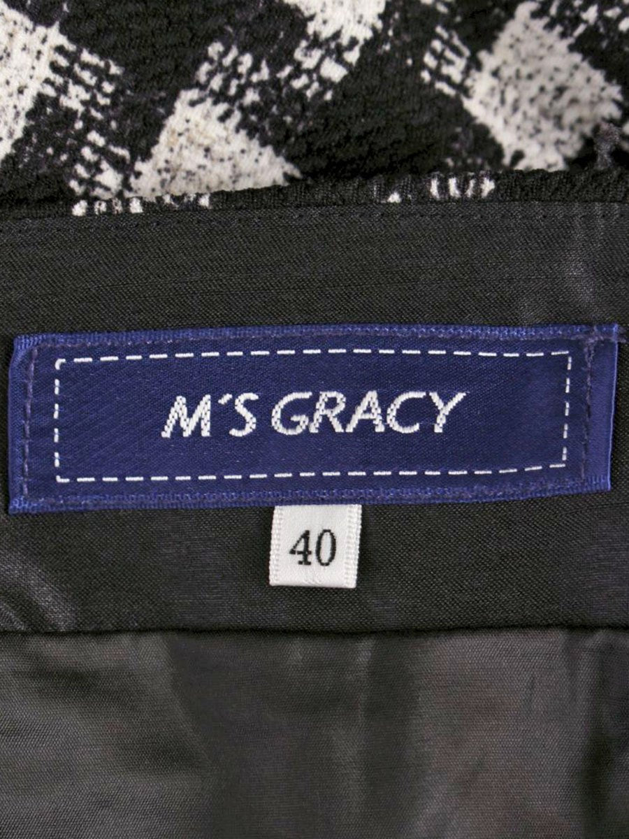 エムズグレイシー 416507 ワイドパンツ 40 ホワイト/ブラック リボン チェック ITBQ4XN89B8D