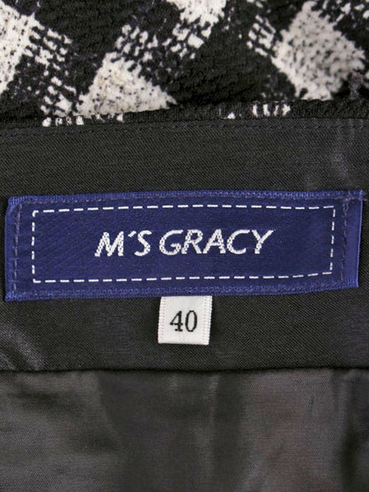 エムズグレイシー 416507 ワイドパンツ 40 ホワイト/ブラック リボン チェック ITBQ4XN89B8D