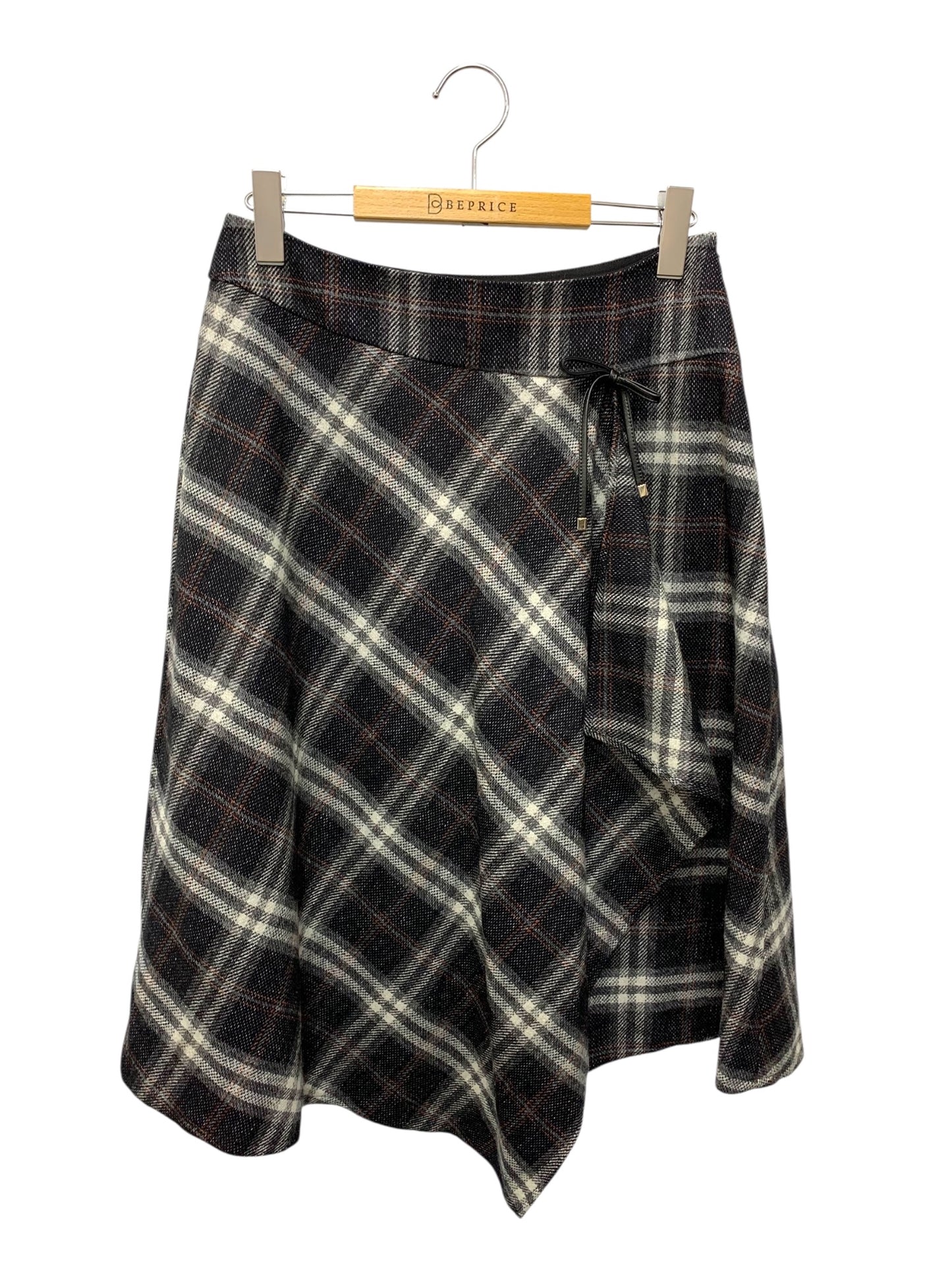 エムズグレイシー チェック柄 ラップ 417607 スカート 40 ブラック ウール混 ITPN0GBUG4OG 【SALE】