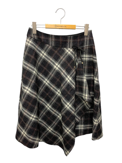 エムズグレイシー チェック柄 ラップ 417607 スカート 40 ブラック ウール混 ITPN0GBUG4OG 【SALE】