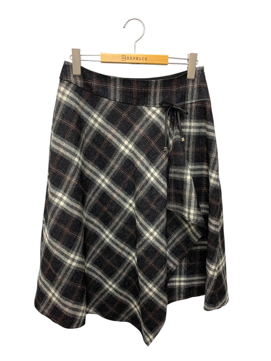 エムズグレイシー チェック柄 ラップ 417607 スカート 40 ブラック ウール混 ITPN0GBUG4OG 【SALE】