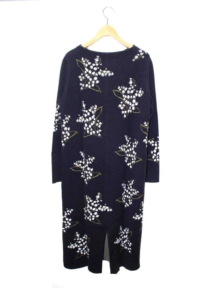 セブンテンバイミホカワヒト 3A508 ワンピース M ネイビー ニット フラワーモチーフ ITYU64O8XTFW
