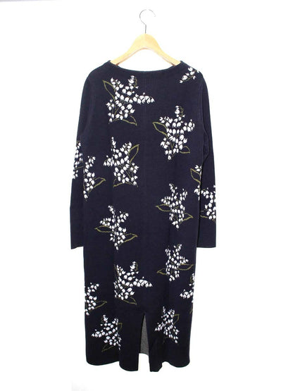 セブンテンバイミホカワヒト 3A508 ワンピース M ネイビー ニット フラワーモチーフ ITYU64O8XTFW