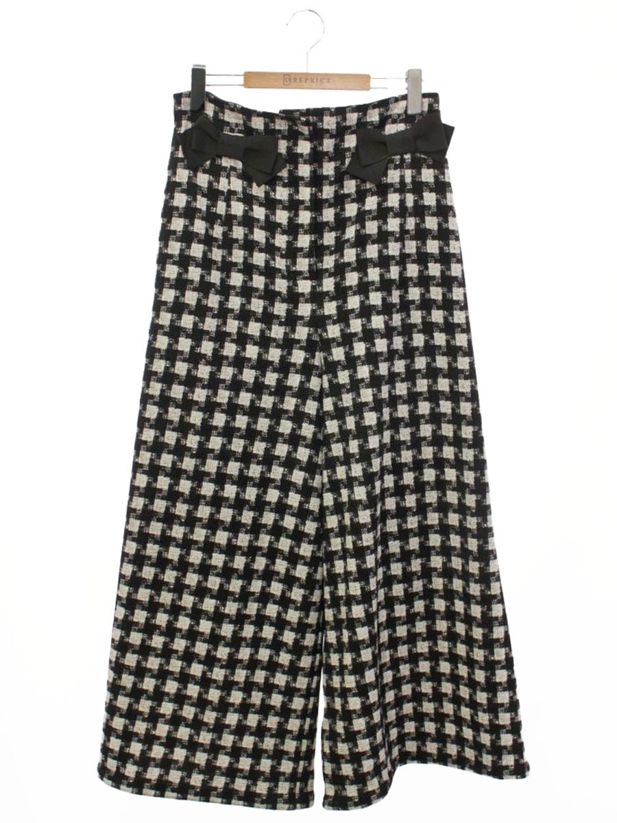 エムズグレイシー 416507 ワイドパンツ 40 ホワイト/ブラック リボン チェック ITBQ4XN89B8D