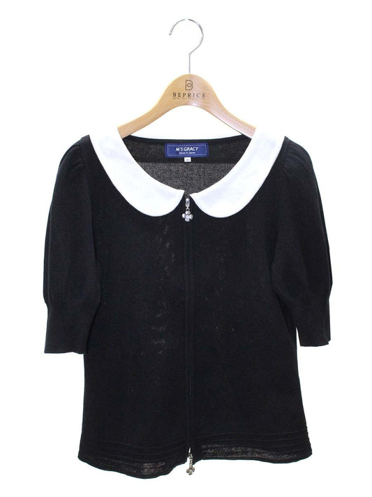 エムズグレイシー 818335 カーディガン 40 ブラック 襟付き カメリアWジップ ITZ6Q08EOJQ0