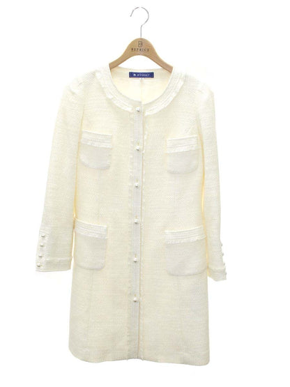 エムズグレイシー 924704 コート 38 ホワイト パールボタン ツイード ITC9495RPCE4