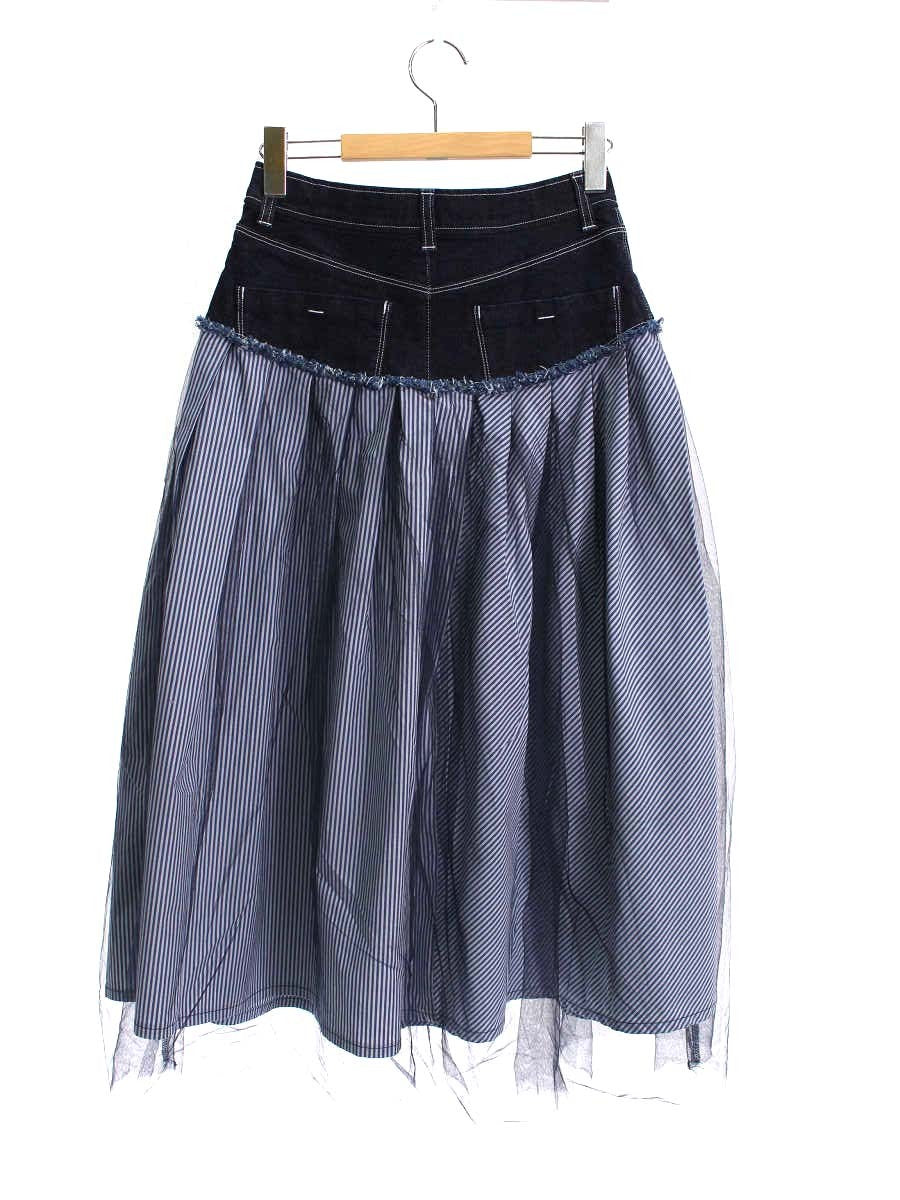 エムズグレイシー Denim x Stripe Skirt 017137 デニムスカート 38 ブルー チュール IT4Z6X2FVNPK