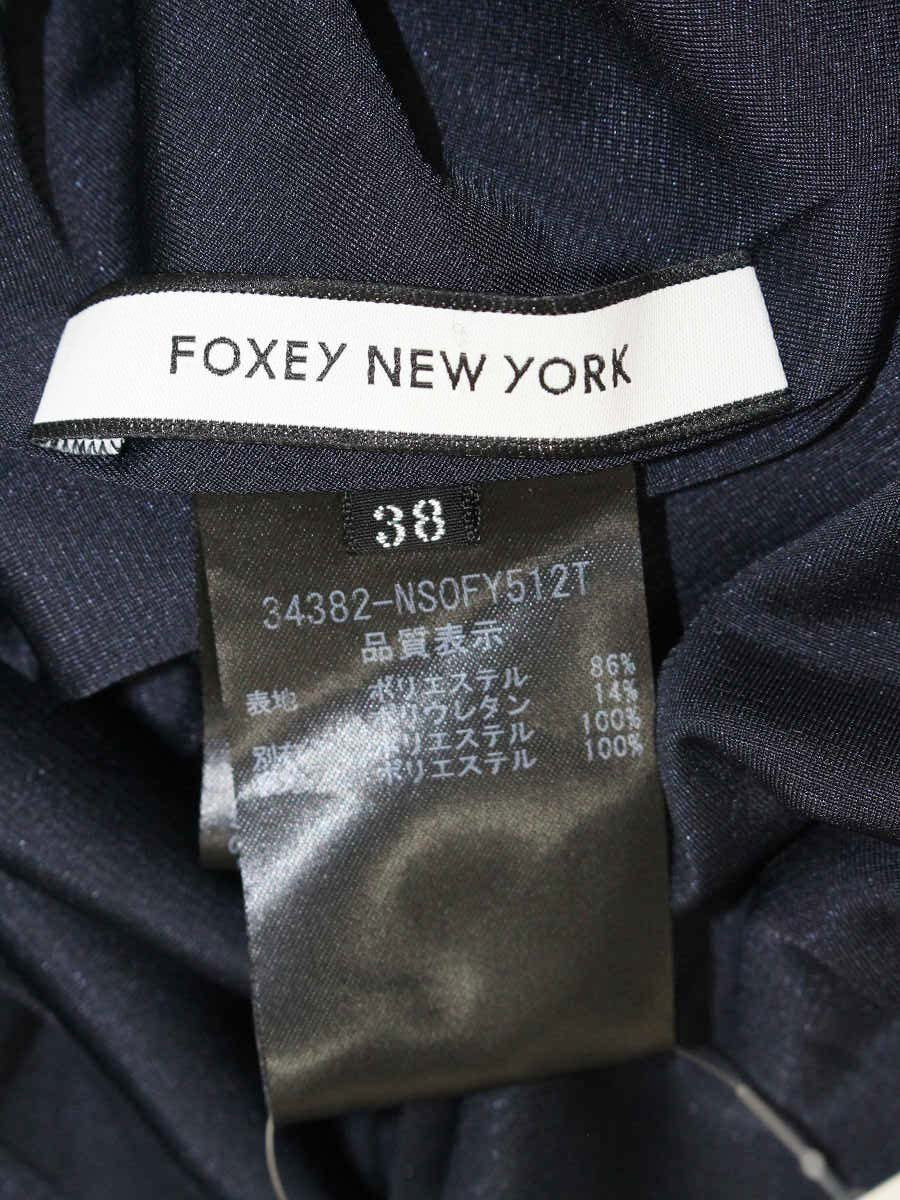 フォクシーニューヨーク スクエアチェック 34382 ワンピース 38 ネイビー IT5APJE87M19