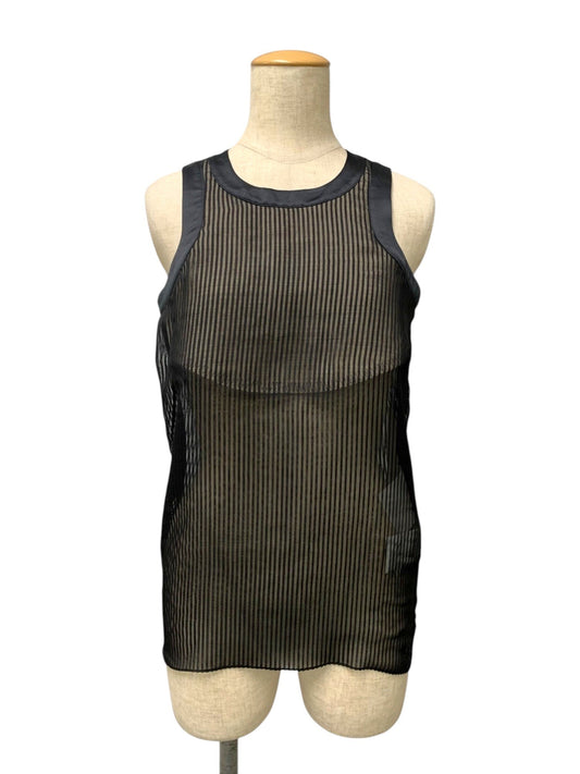 サカイ 26-08331 Chiffon Tank シアー ストライプ ノースリーブ トップス 1 ブラック ITO7K08PADRK