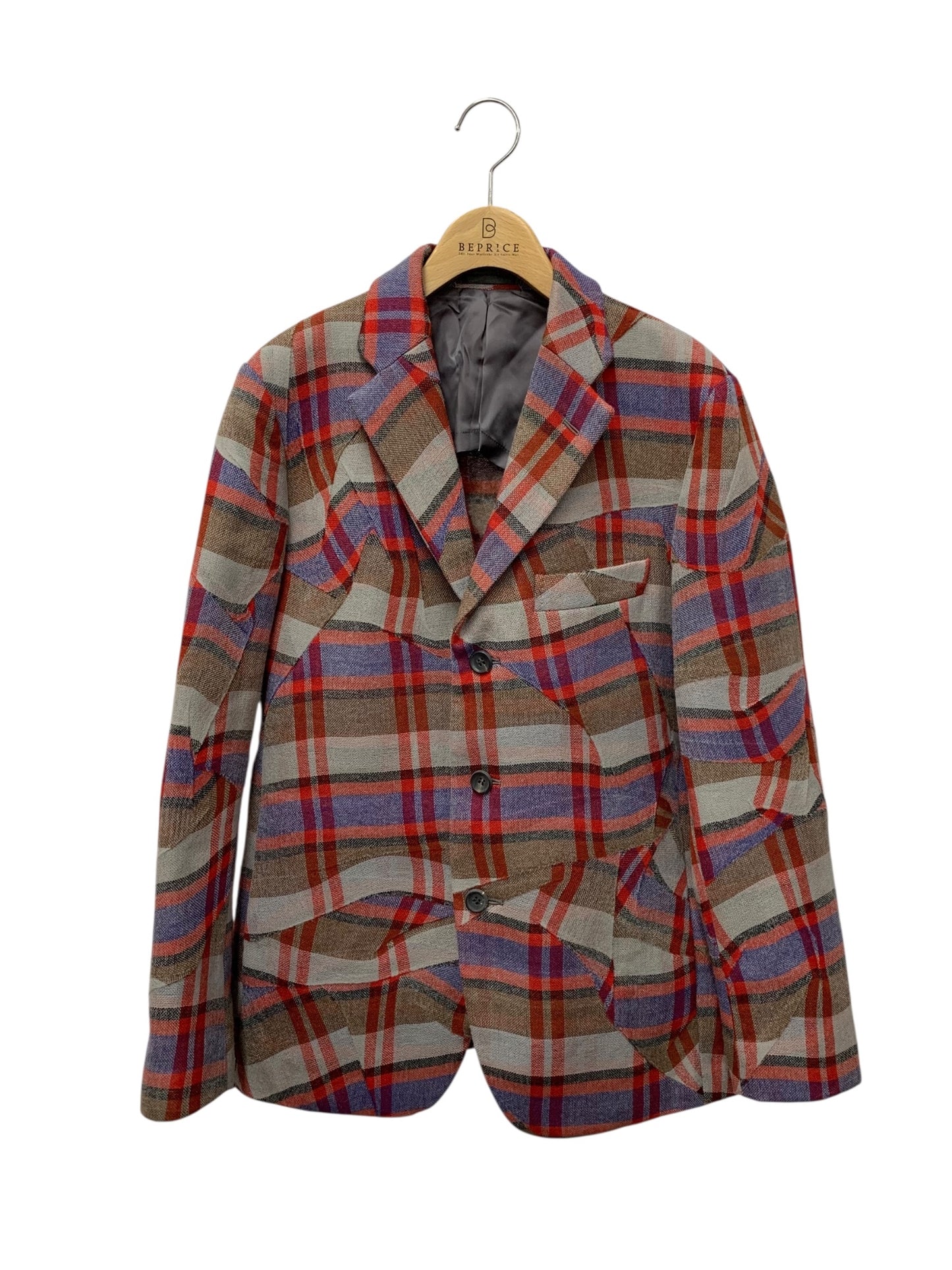 イッセイミヤケ ME23FD115 テーラードジャケット 1 レッド 3B チェック 変形 ITABVD0PZGOK