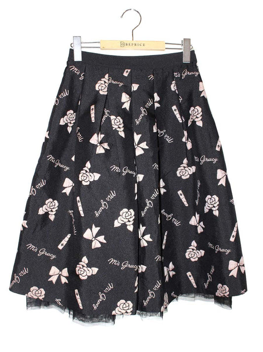 エムズグレイシー 117519 スカート 38 ブラック アイコンモチーフ フレア IT0BCZI8910O