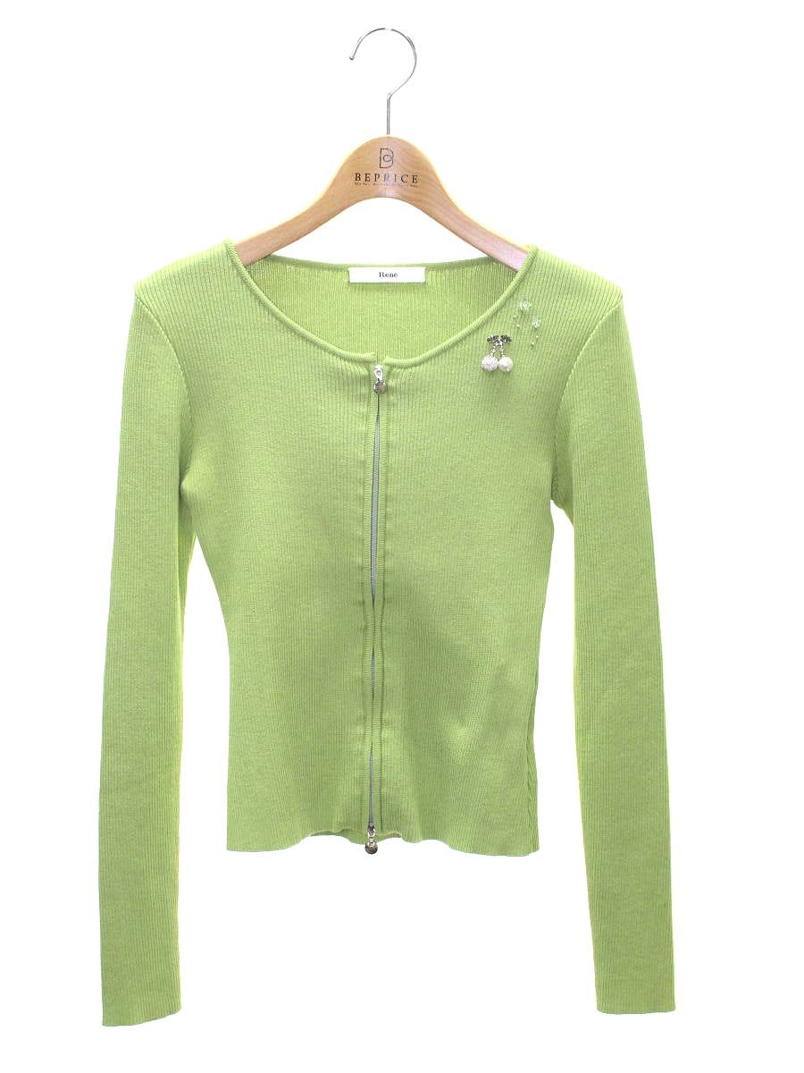 ルネ 6812700 カーディガン 34 グリーン ニット チェリーモチーフ ITC375AISLVV