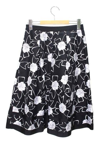 エムズグレイシー 217109 スカート 38 ブラック カメリア リボン IT9O8YZJIOG0